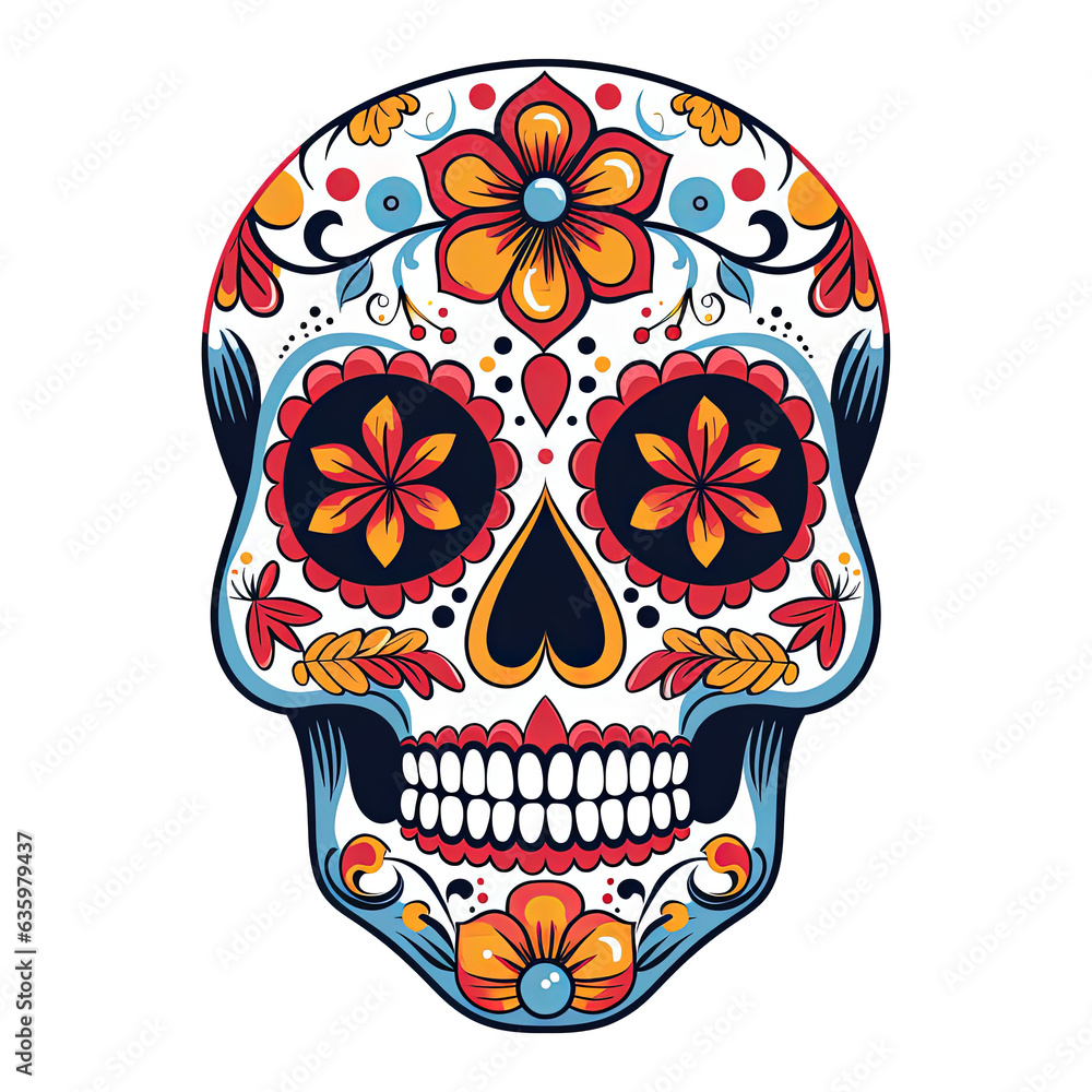 Traditional Calavera, ornate Sugar Skull isolated on white background. The day of the dead symbol.. Traditional Calavera, ornate Sugar Skull isolated on white background. The day of the dead symbol..