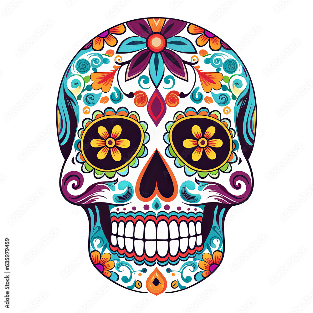 Traditional Calavera, ornate Sugar Skull isolated on white background. The day of the dead symbol.. Traditional Calavera, ornate Sugar Skull isolated on white background. The day of the dead symbol..