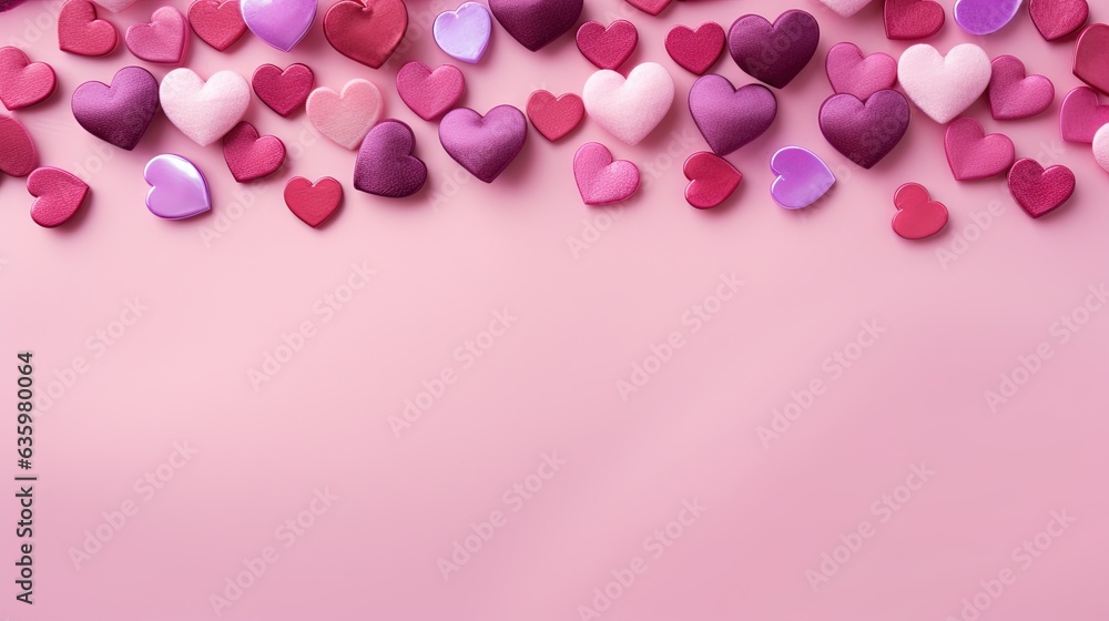 a pink background with many hearts scattered around the edges of the image. generative ai a pink background with many hearts scattered around the edges of the image. generative ai