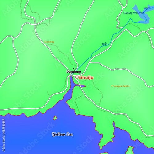 Illustrated Map of Sinuiju City in North Korea photo