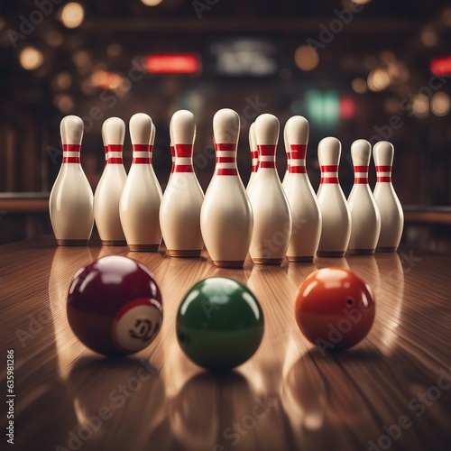 Strike the Pins: A Classic Bowling Encounter on the Polished Alley - Fun, Sports, Game, Competition, Leisure, Recreation, Bowling Ball, Pins