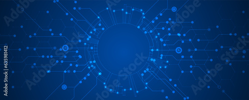 Technology banner design with hexagons abstract background.