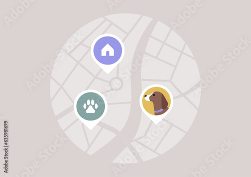 A tracking tag that assists in pinpointing the location of a beloved pet on a digital map