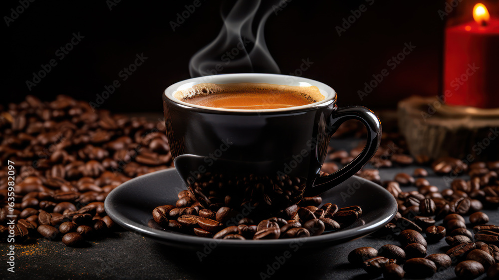 Fototapeta premium Sleek and stylish espresso coffee on retro table