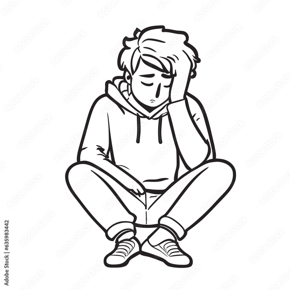 depressed person on white background, vector illustration line art
