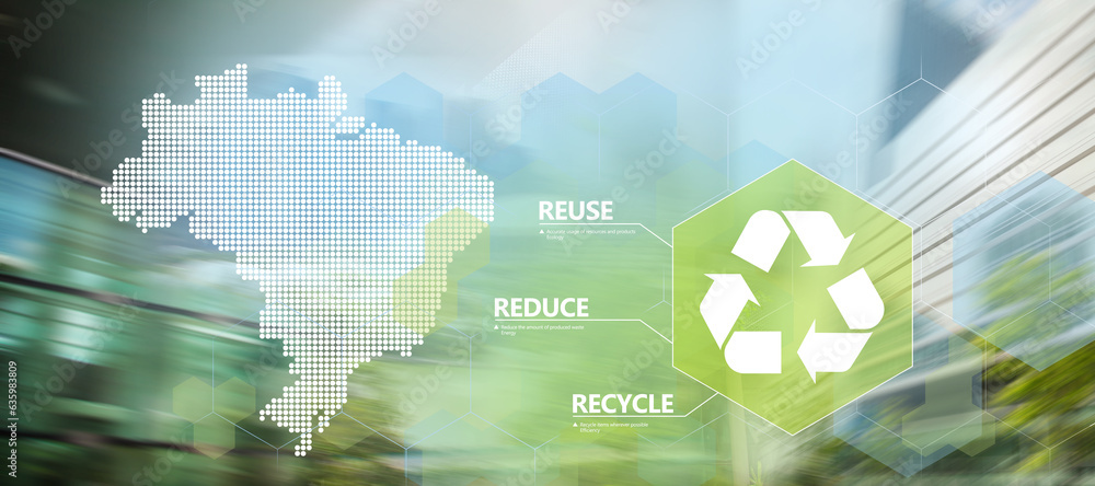 Words reduce reuse recycle on urban blurry background. The ...