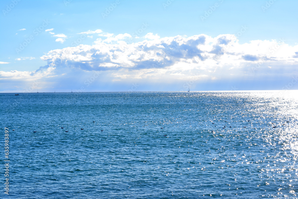 Sea view on a sunny day. Seascape. Sky with clouds Sea view on a sunny day. Seascape. Sky with clouds