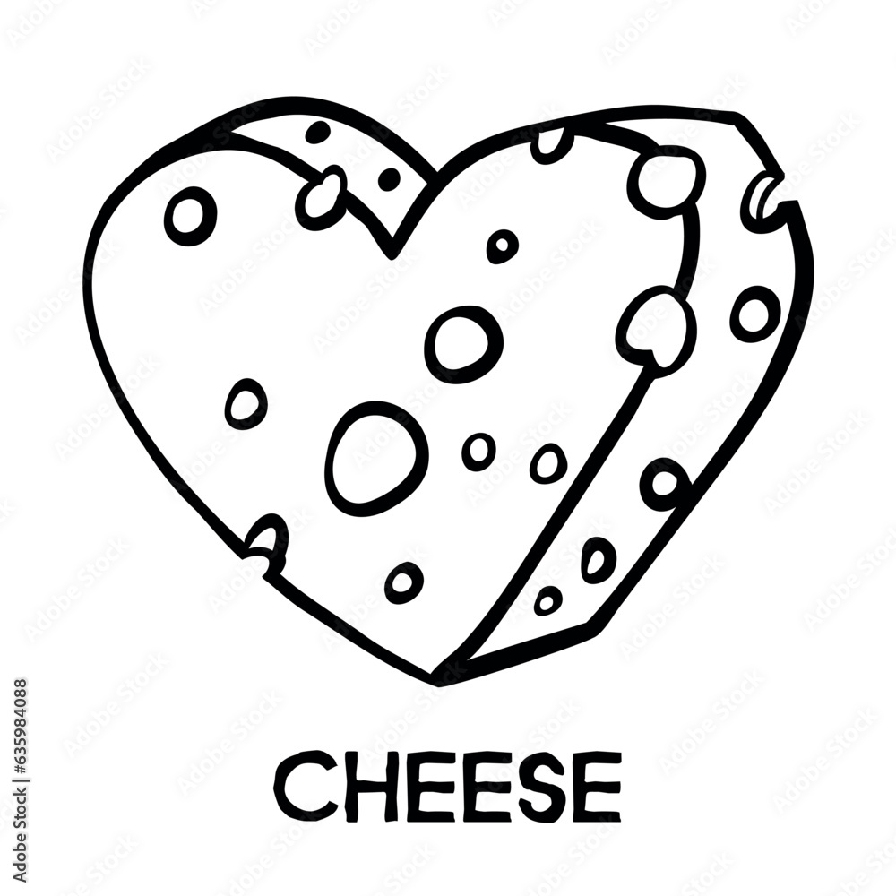 Cheese in the form of a heart on a white background. Vector illustration. Cheese in the form of a heart on a white background. Vector illustration.