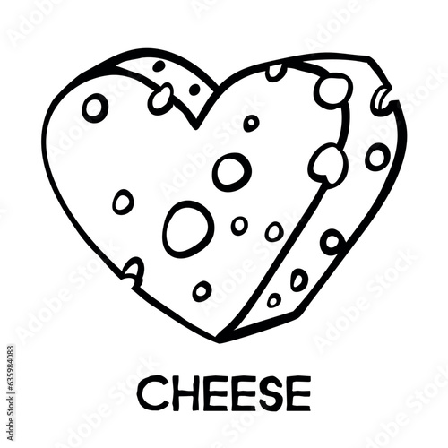 Cheese in the form of a heart on a white background. Vector illustration. 