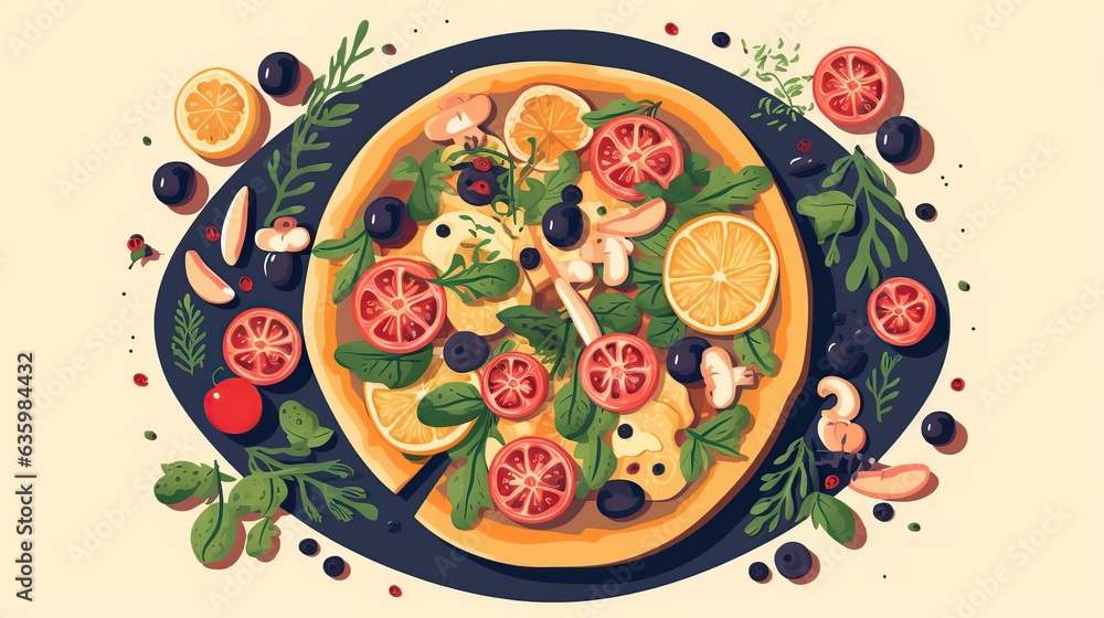 Italian pizza. Flat vector illustration. Generative AI Italian pizza. Flat vector illustration. Generative AI