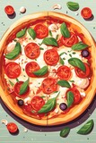 Italian pizza. Flat vector illustration. Generative AI