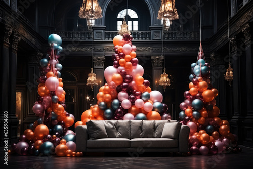 Luxurious interior decorated with balloons for celebrating an important event, birthday, wedding, Christmas © staras