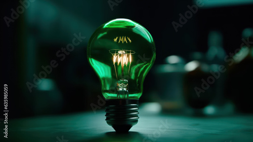 Green Eco-Friendly Lightbulb from Fresh Leaves for Energy Saving and Environmental Sustainability. Illustration.