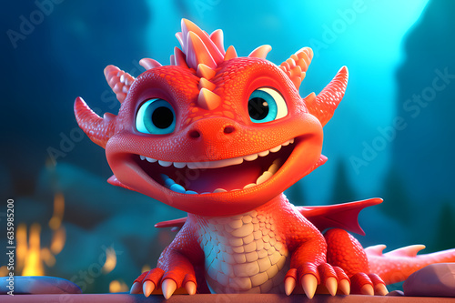 3D cartoon of cute adorable dragon