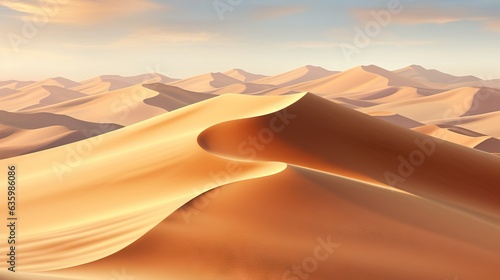  a desert scene with a sand dune and mountains in the background.  generative ai