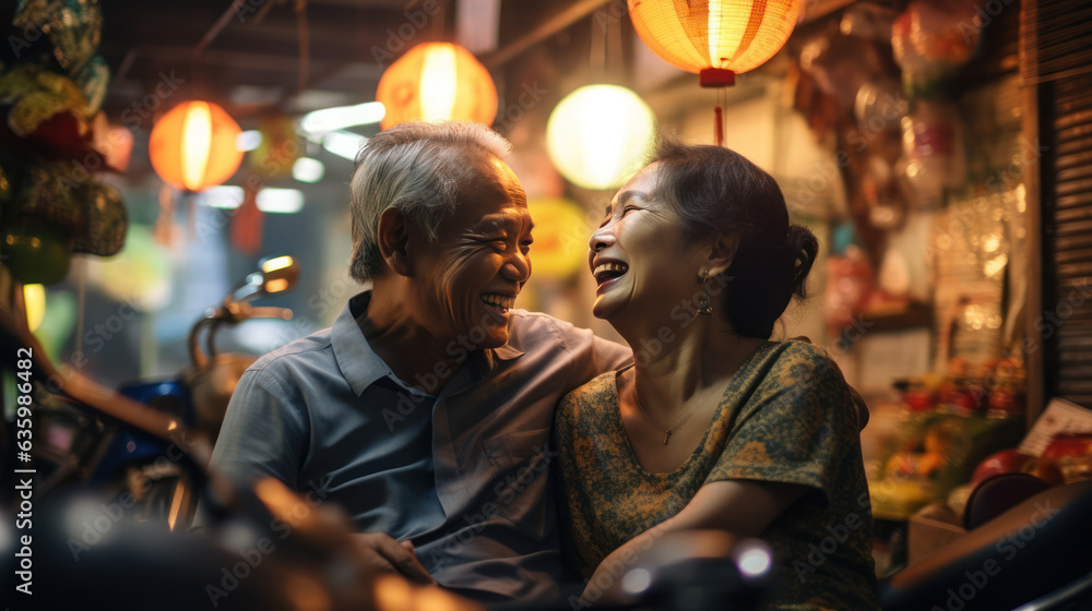 Asian Thai senior couple love moment