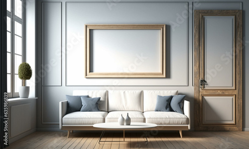 Modern Frame Mock up. Stylish Interior Design Background. Generative AI.