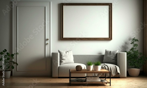Modern Frame Mock up. Stylish Interior Design Background. Generative AI. © Ivan