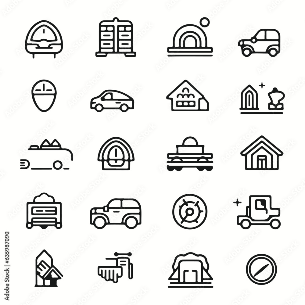 Loan and Credit web icons inline style. Credit card, deposit, car leasing, rate interest, income, rating, collection. Vector silhouettes illustration.