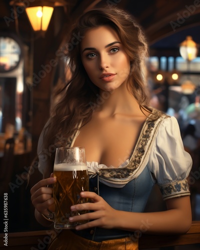 Beautiful waitress in a beer tavern  Oktoberfest festival.