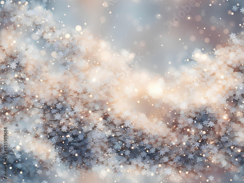 Winter background with snow and branches. AI