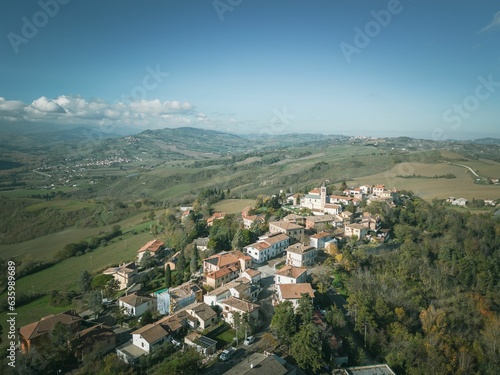 Aerial shot of the village of Montecalvo in Avellino, Campania, Italy