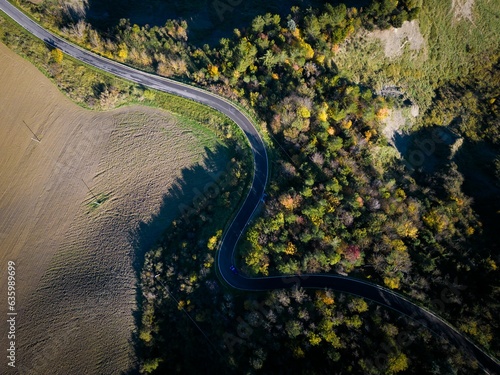 Aerial shot of the road to the village of Montecalvo in Avellino, Campania, Italy photo