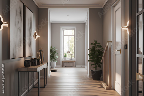 Classic style hallway interior in modern house.