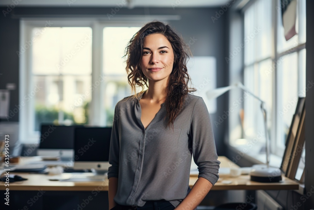 beautiful young woman in casual dress standing in the beautiful young woman in casual dress standing in the