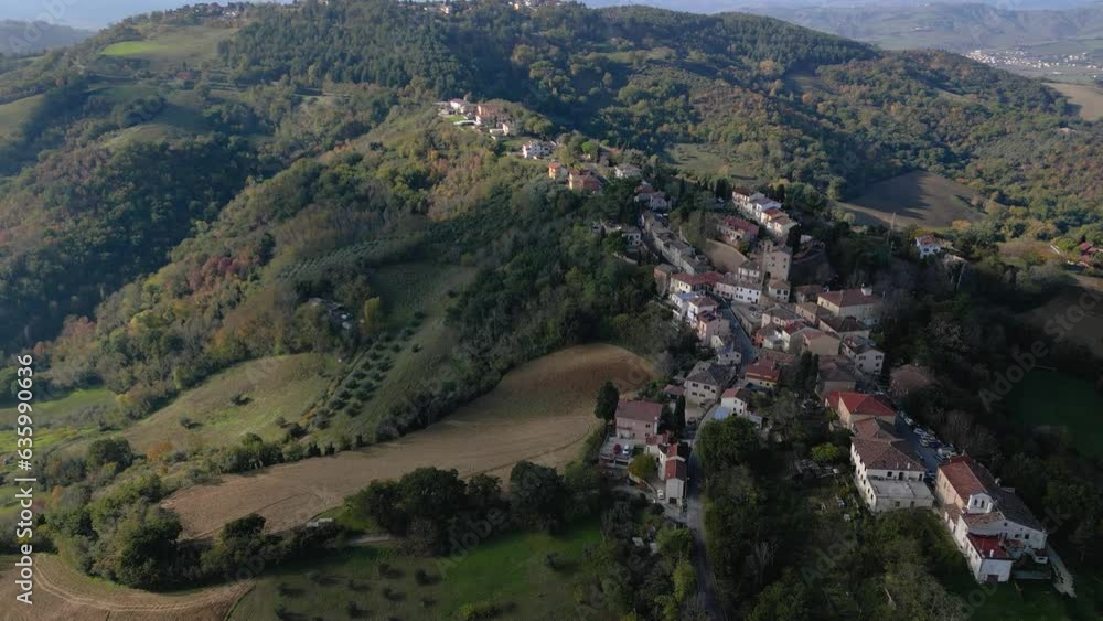 High-angle view of the medieval village of Collbordolo in the province of Pesaro Urbino Marche. High-angle view of the medieval village of Collbordolo in the province of Pesaro Urbino Marche.