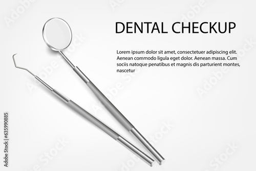 Vector 3d Realistic Dental Inspection Mirror for Teeth Icon Closeup Isolated on White Background. Medical Dentist Tool. Design Template, Clipart