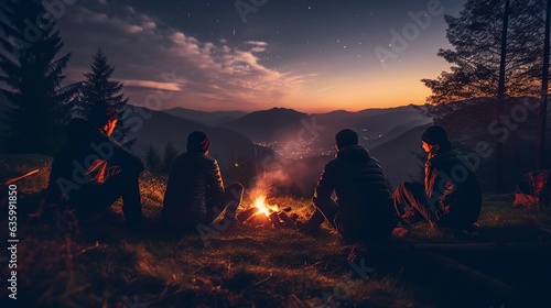 group of friends camping in the mountains