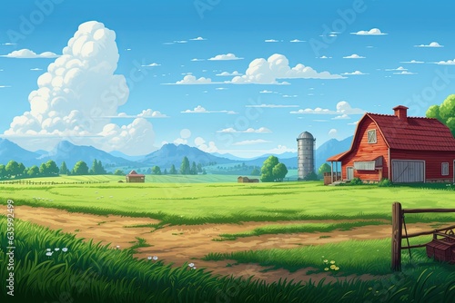 Countryside landscape with barn and silo  cartoon style  cartoon style illustration  Generative AI