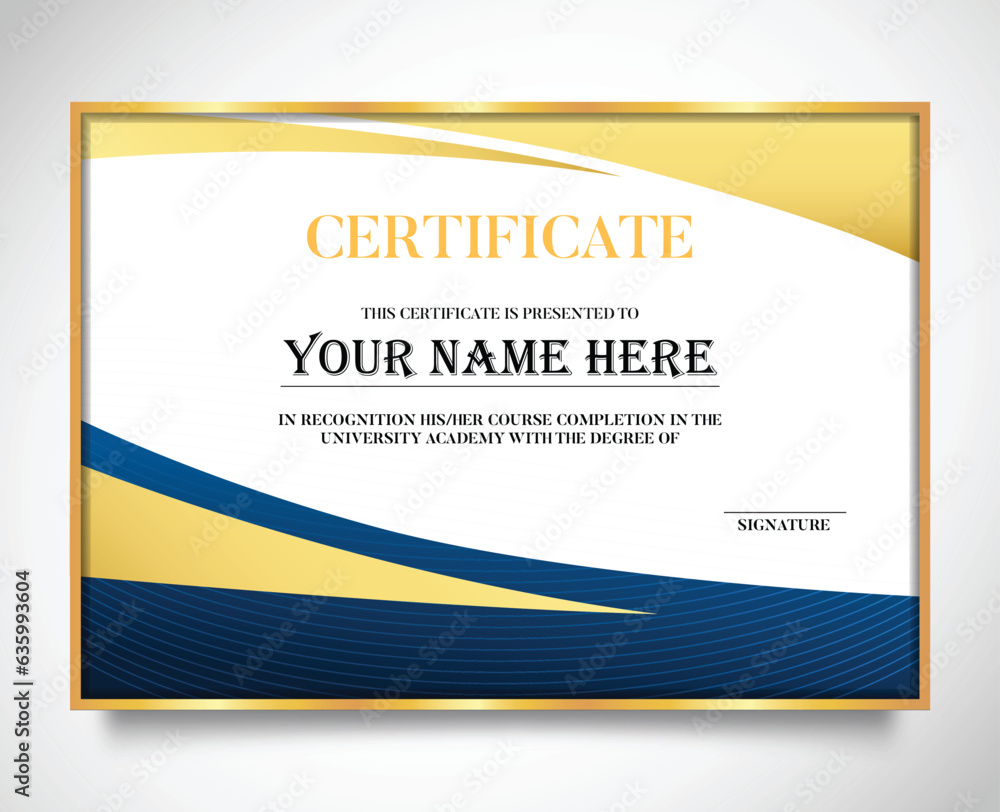 Free vector elegant blue and gold certificate template