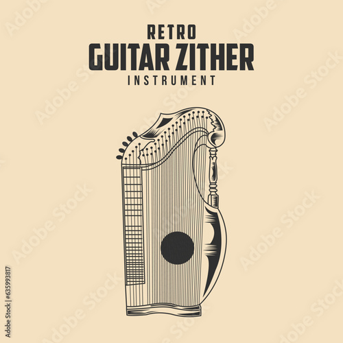 Retro Guitar zither Music Instrument vector Stock Illustration