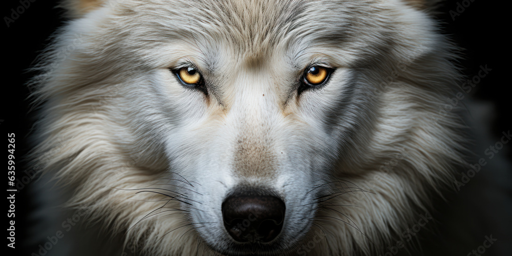 Fierce Gaze: Close-Up of White Wolf Eyes in the Dark Fierce Gaze: Close-Up of White Wolf Eyes in the Dark