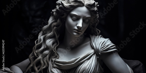 Greek Mythology: Nyx, Goddess of the Night in Marble Statue: A marble statue of Nyx, the Greek goddess of the night, from Greek mythology