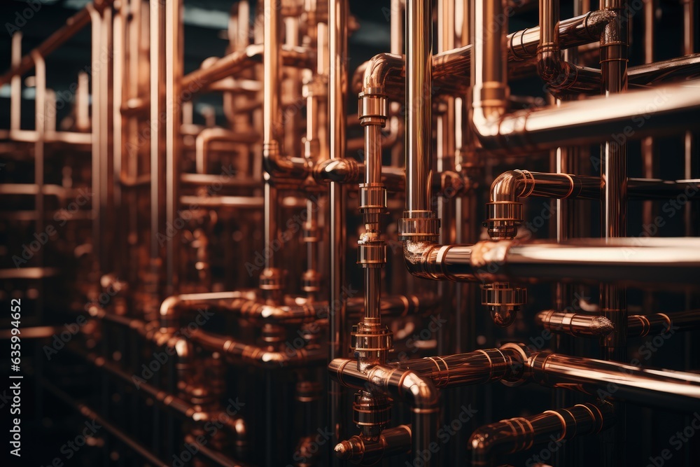Copper pipes in industry, copper piping, Generative AI