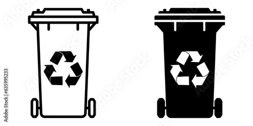 ofvs449 OutlineFilledVectorSign ofvs - garbage can with recycle vector icon . front view . isolated transparent . black outline and filled version . AI 10 / EPS 10 / PNG . g11790