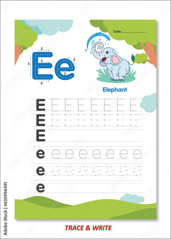 E Alphabet Letters Trace and Write for Kids: Complete Vector Resource ...