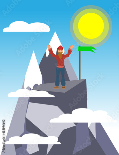 Vector climber alpinist landscape composition
