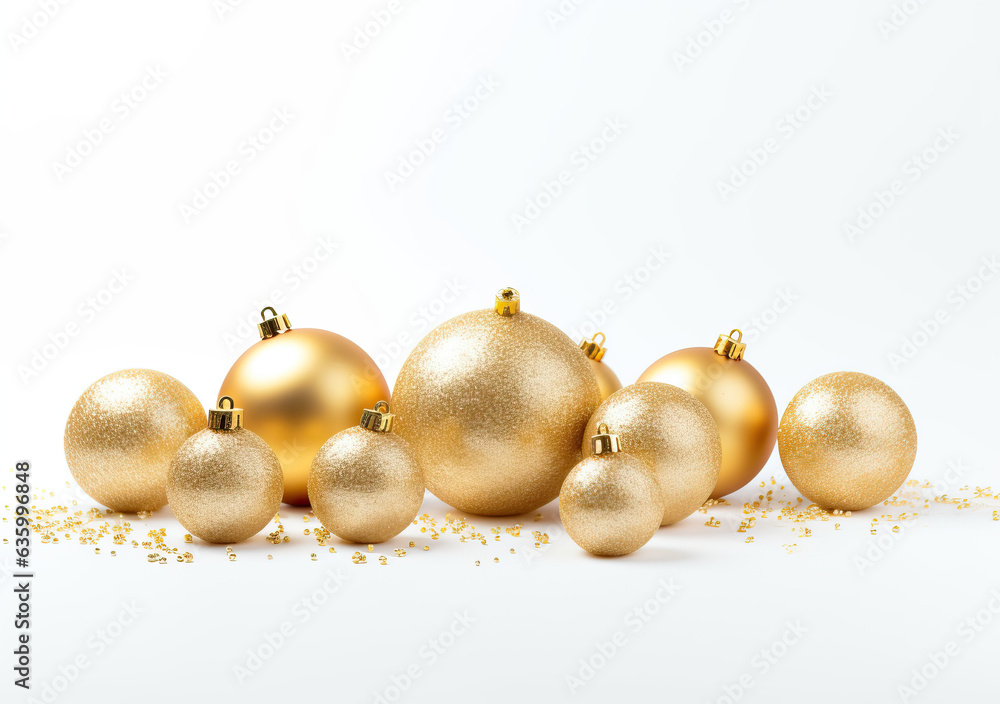 Assortment of Christmas Balls with Festive Glitter on White Background. Christmas concept Assortment of Christmas Balls with Festive Glitter on White Background. Christmas concept