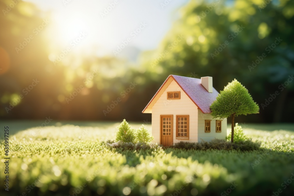 a charming house surrounded by a vibrant green landscape, concept Real estate a charming house surrounded by a vibrant green landscape, concept Real estate