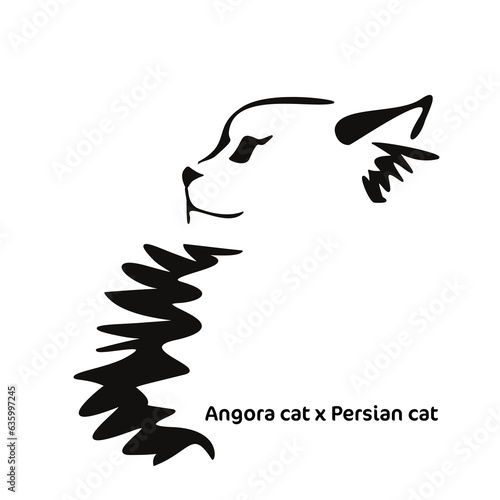 Vector drawing of a stylized cat with long hair. Mix of Angora cat with Persian cat. Animal gestalt design.