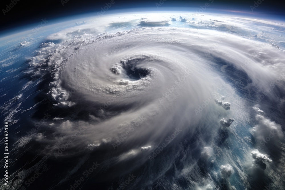a satellite view of a powerful hurricane swirling in the vastness of space