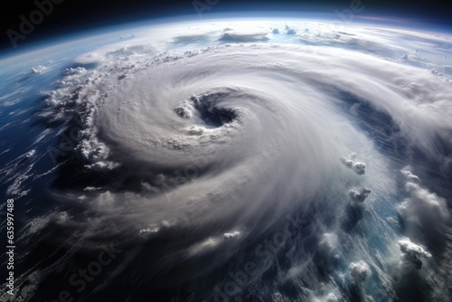 a satellite view of a powerful hurricane swirling in the vastness of space