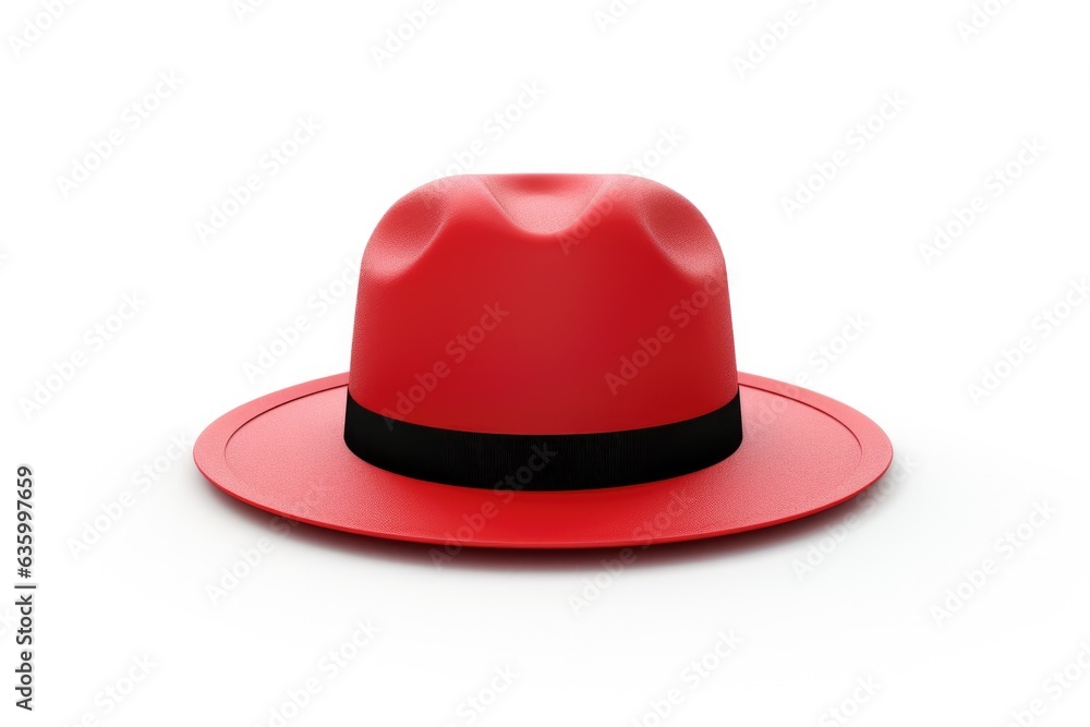 a stylish red hat with a sleek black band around the brim a stylish red hat with a sleek black band around the brim