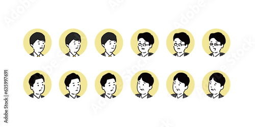 いろいろな表情の顔アイコンセット、ベクター素材