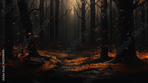 Dark Autumn Forest created with Generative AI Technology, ai, generative