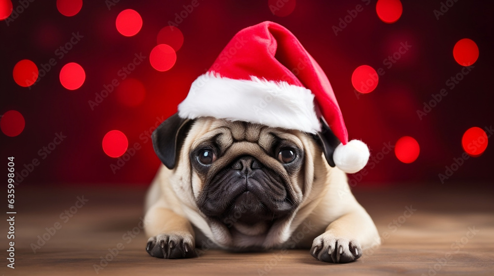  New Year's dog in Santa Claus's header festive background new high -quality universal colorful technology stock illustration design of illustrations, Generative AI